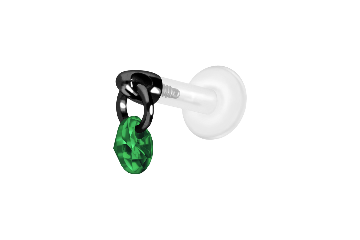 PTFE Labret Piercing mit Innengewinde + Titan-Aufsatz RUNDER KRISTALL